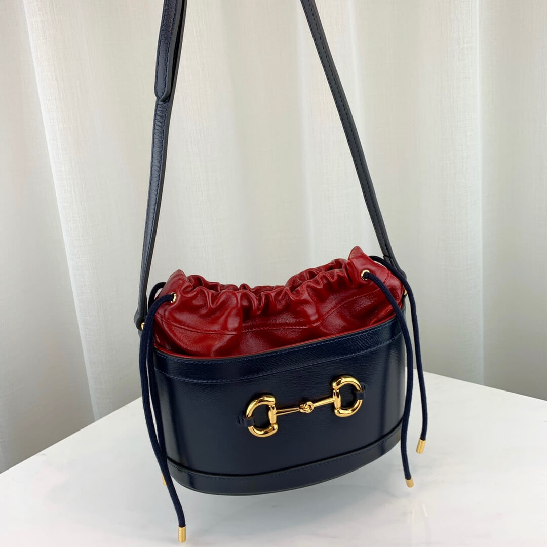 Gucci 1955 Horsebit Bucket Bag 602118 Blue/Red