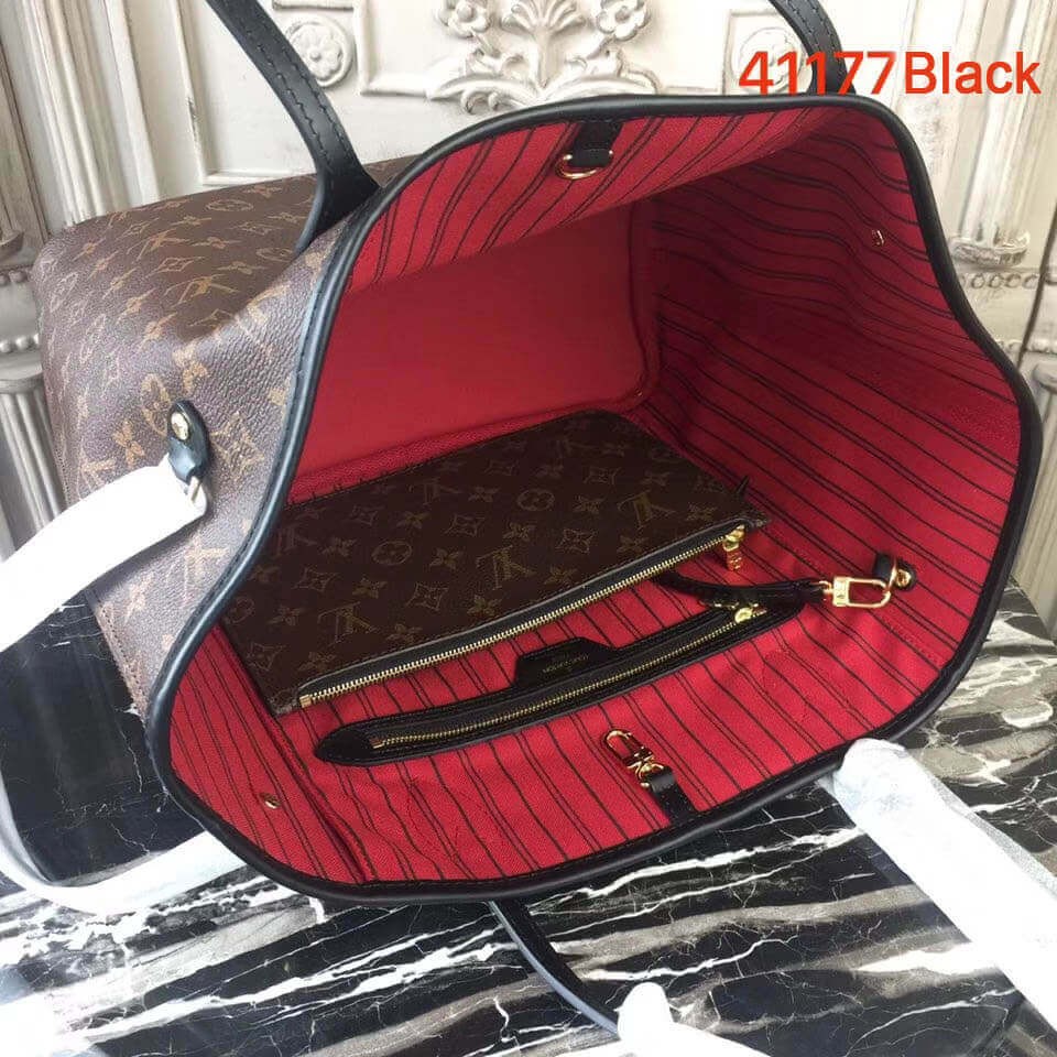 Louis Vuitton Monogram Canvas Neverfull MM M41177 Black/Red