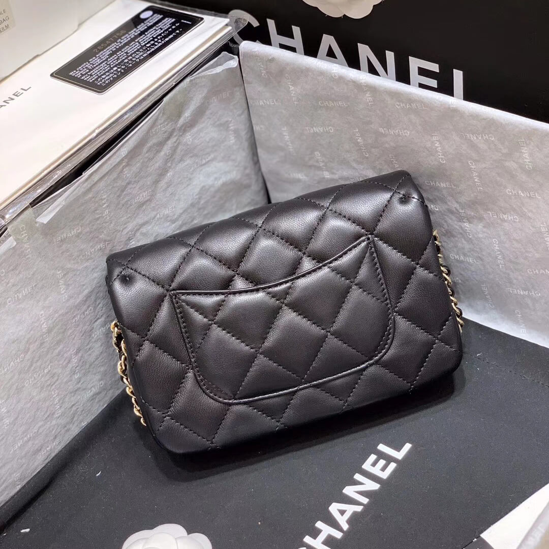 Chanel Small Pearl Logo Strap Flap Bag AS1436 Black