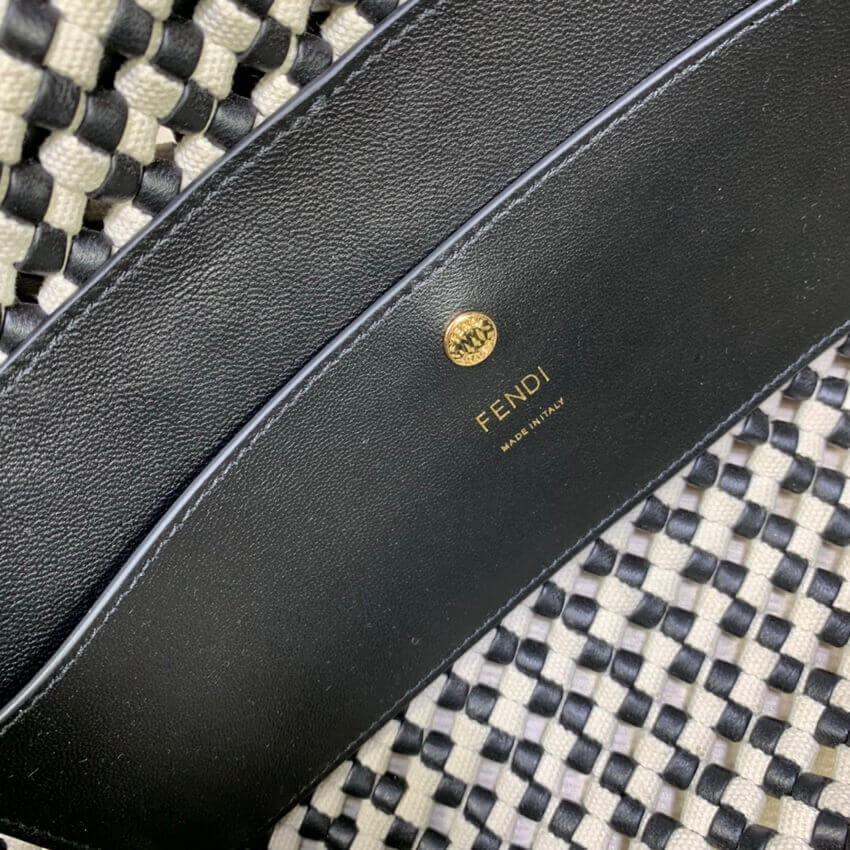 Fendi Baguette in Black Leather and White Fabric 2032