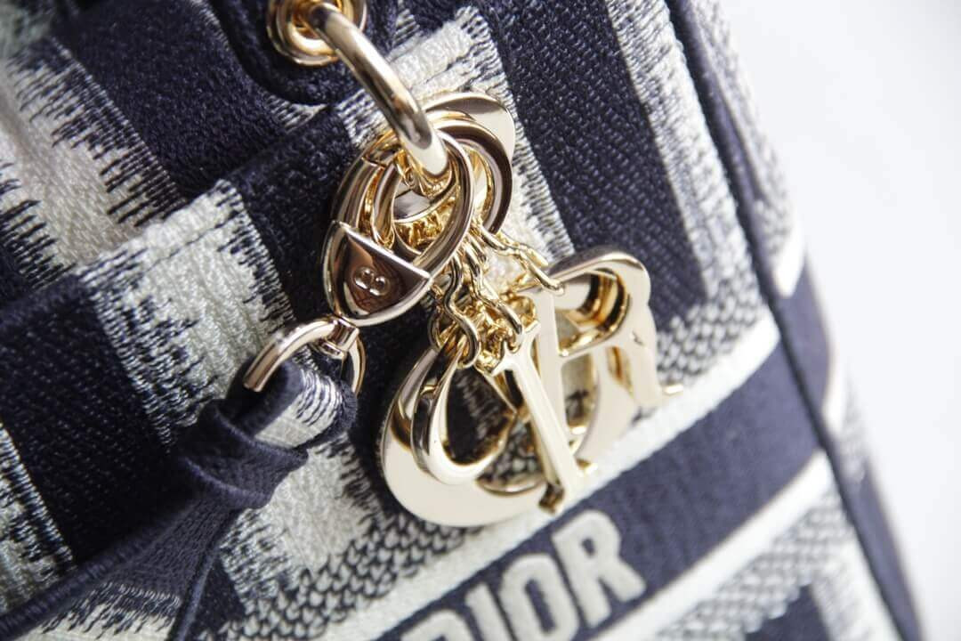 Dior Medium Blue D-Stripes Embroidery Lady D-Lite Bag M0565