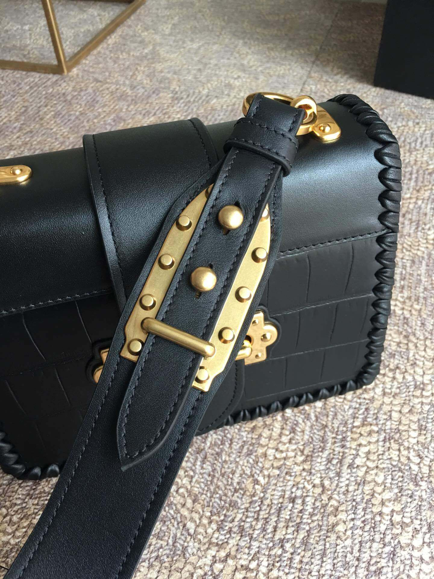 Prada Crocodile and Calf Leather Cahier Bag 1BD045