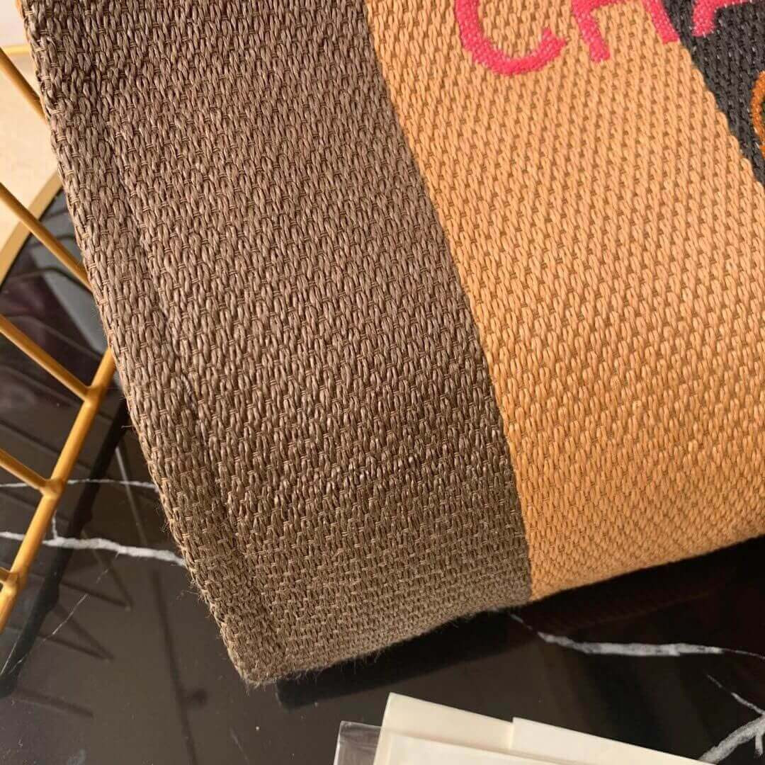 Chanel Straw Raffia Calfskin Striped Large Deauville Tote A93786