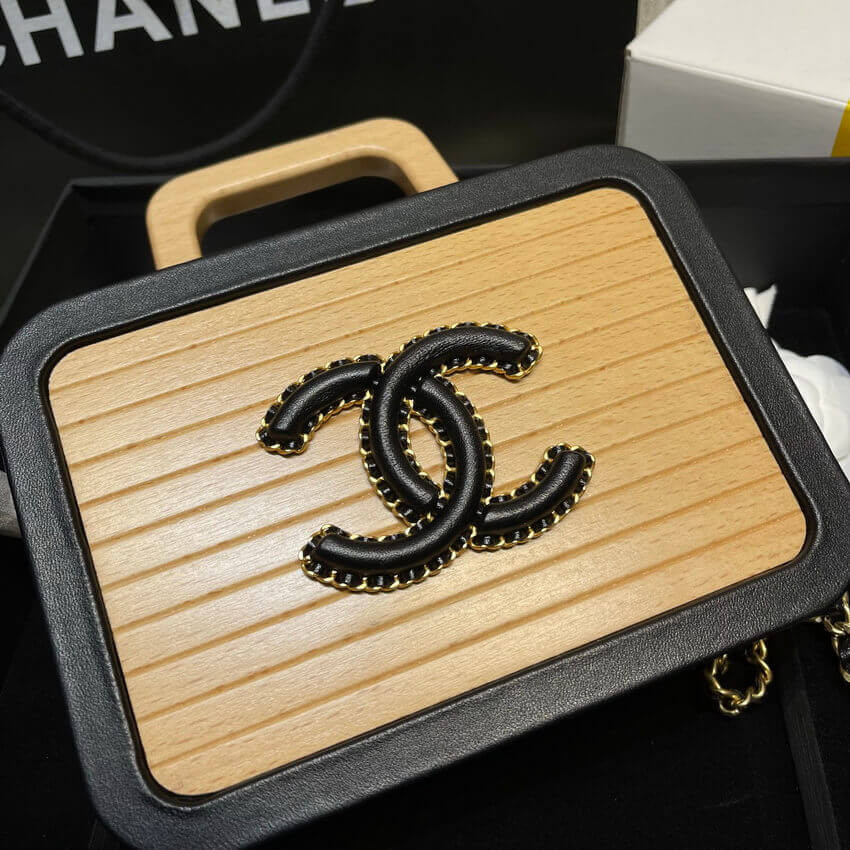 Chanel Vanity Case Beech Wood AS2926 Beige Black