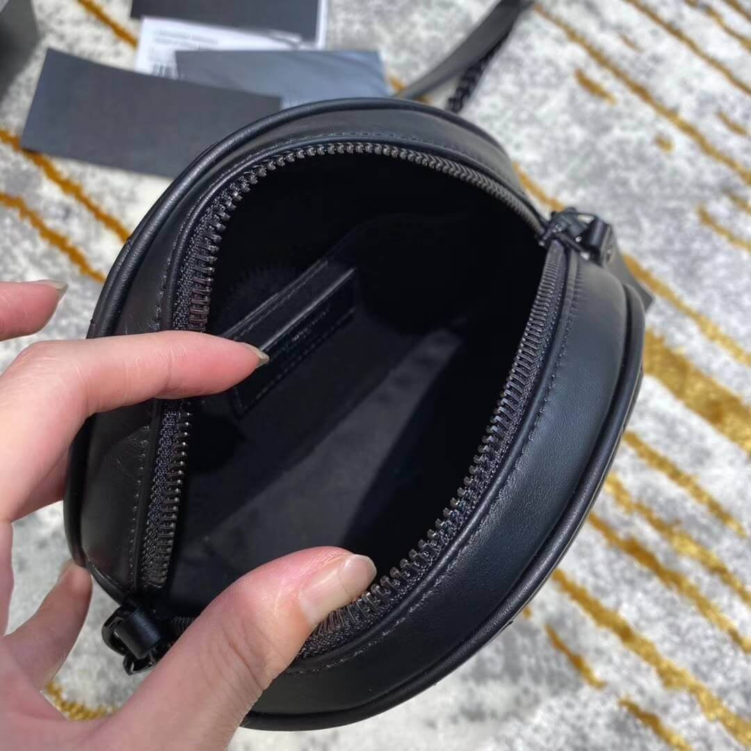 Saint Laurent Vinyle Round Camera Bag In Chevron-quilted Smooth Leather 6104361