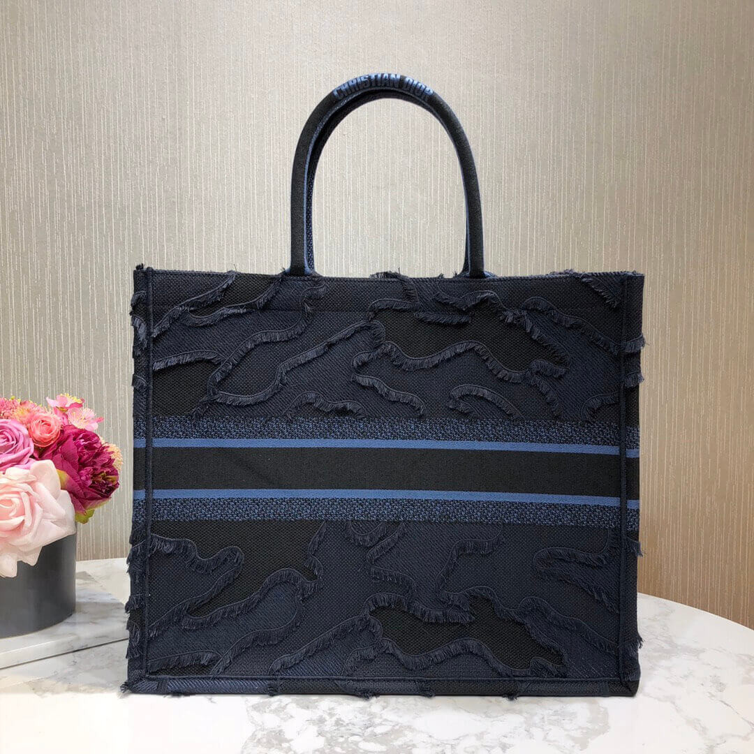 Christian Dior Book Tote Blue Camouflage Embroidery M1286