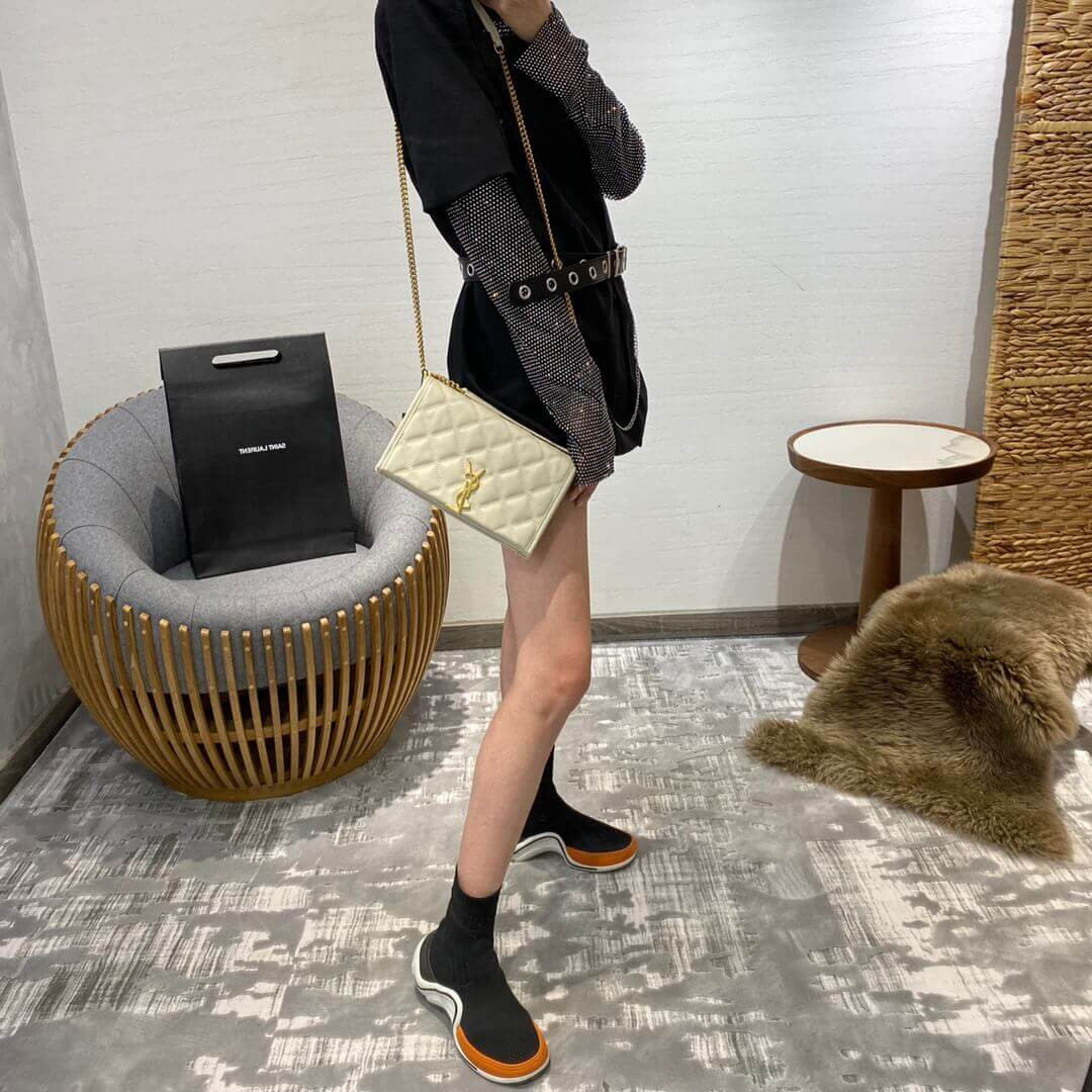 Saint Laurent Becky Chain Wallet In Quilted Lambskin 585031