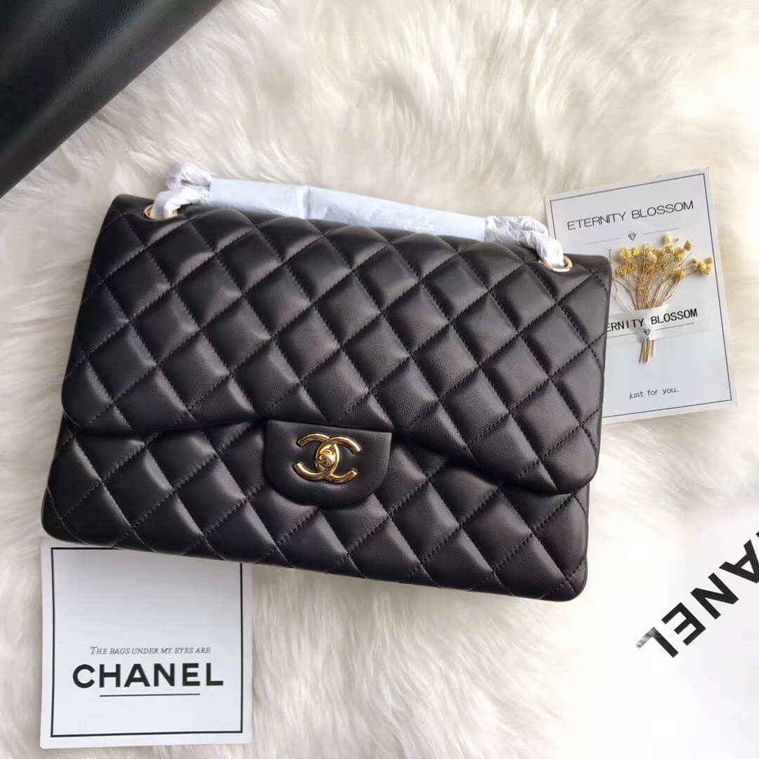 Chanel Lambskin 30cm Classic Flap Bag A1113 Black
