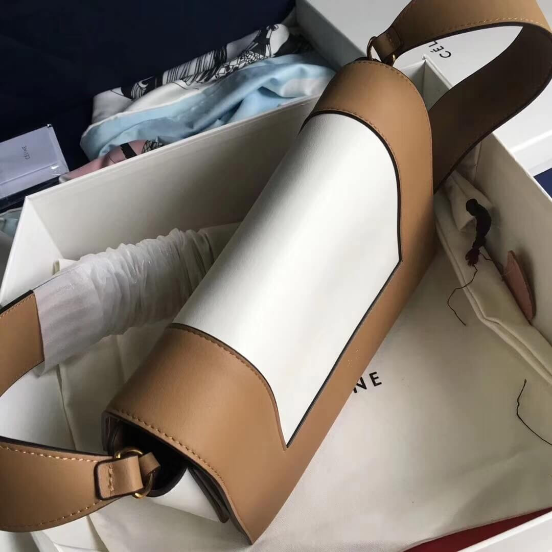 Celine Frame Medium Shoulder Bag 180263 Apricot/White