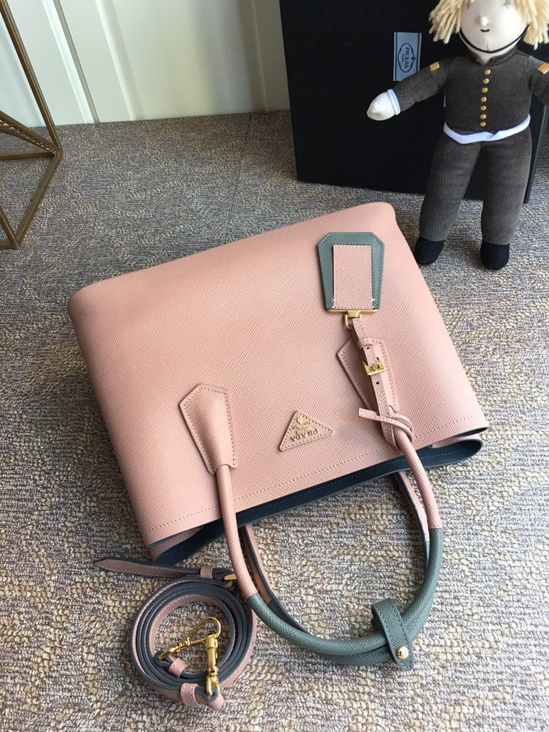 Prada Two-Tone Saffiano Leather Double Bag 1BG775 Pink/Grey