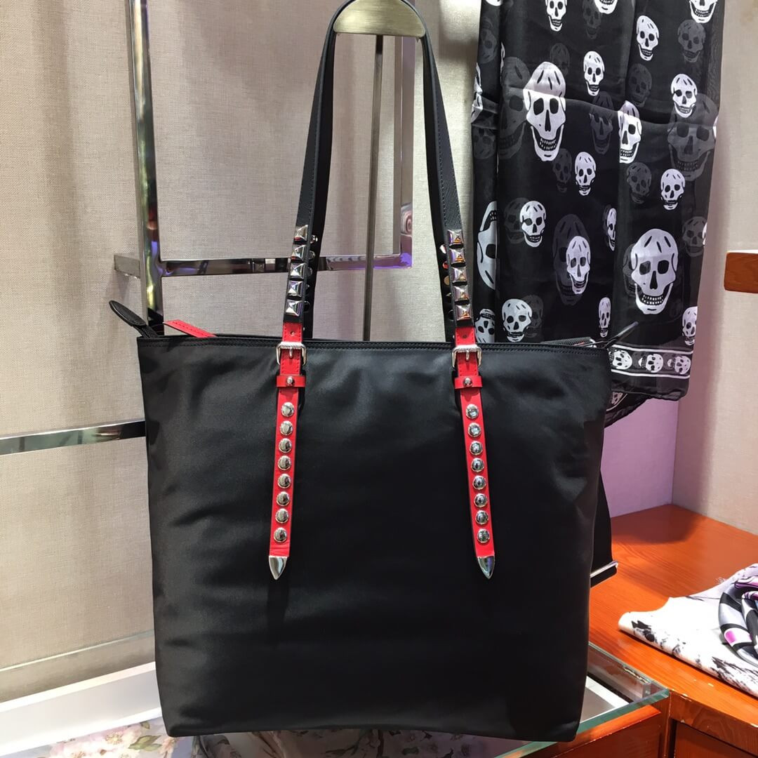 Prada Black Nylon Tote With Leather And Studs 1BG212