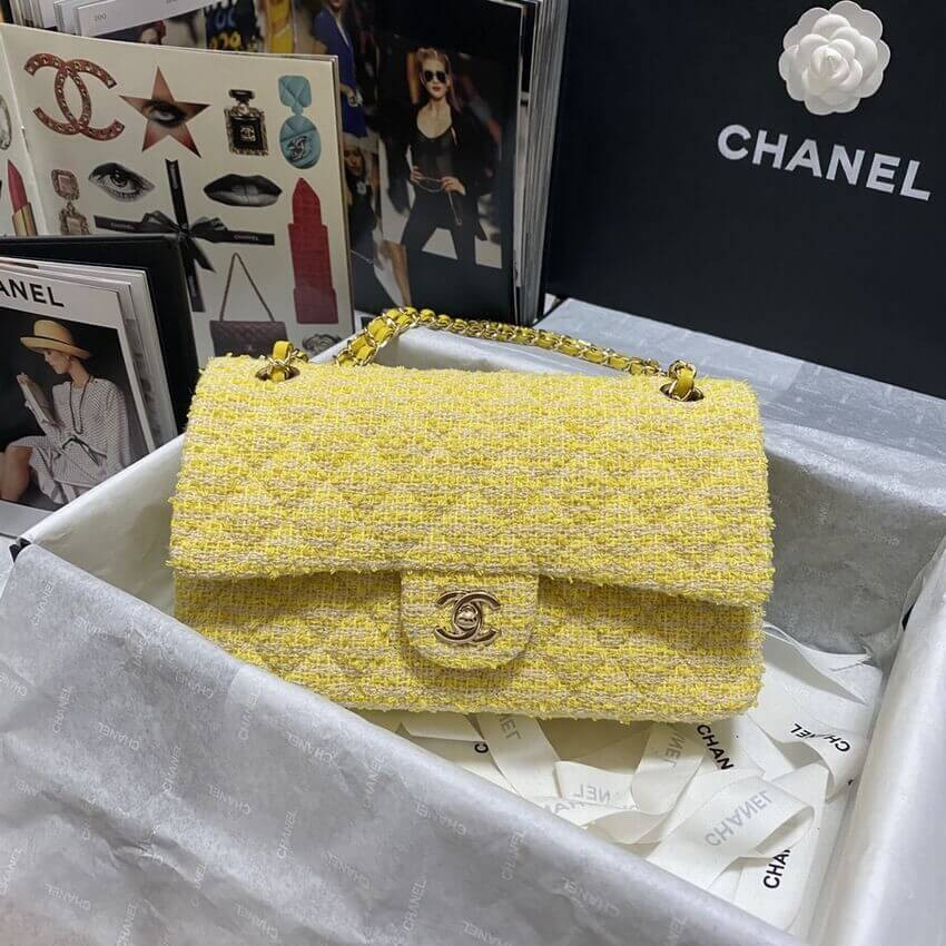 Chanel  Classic Flap Bag in Yellow Tweed 1112