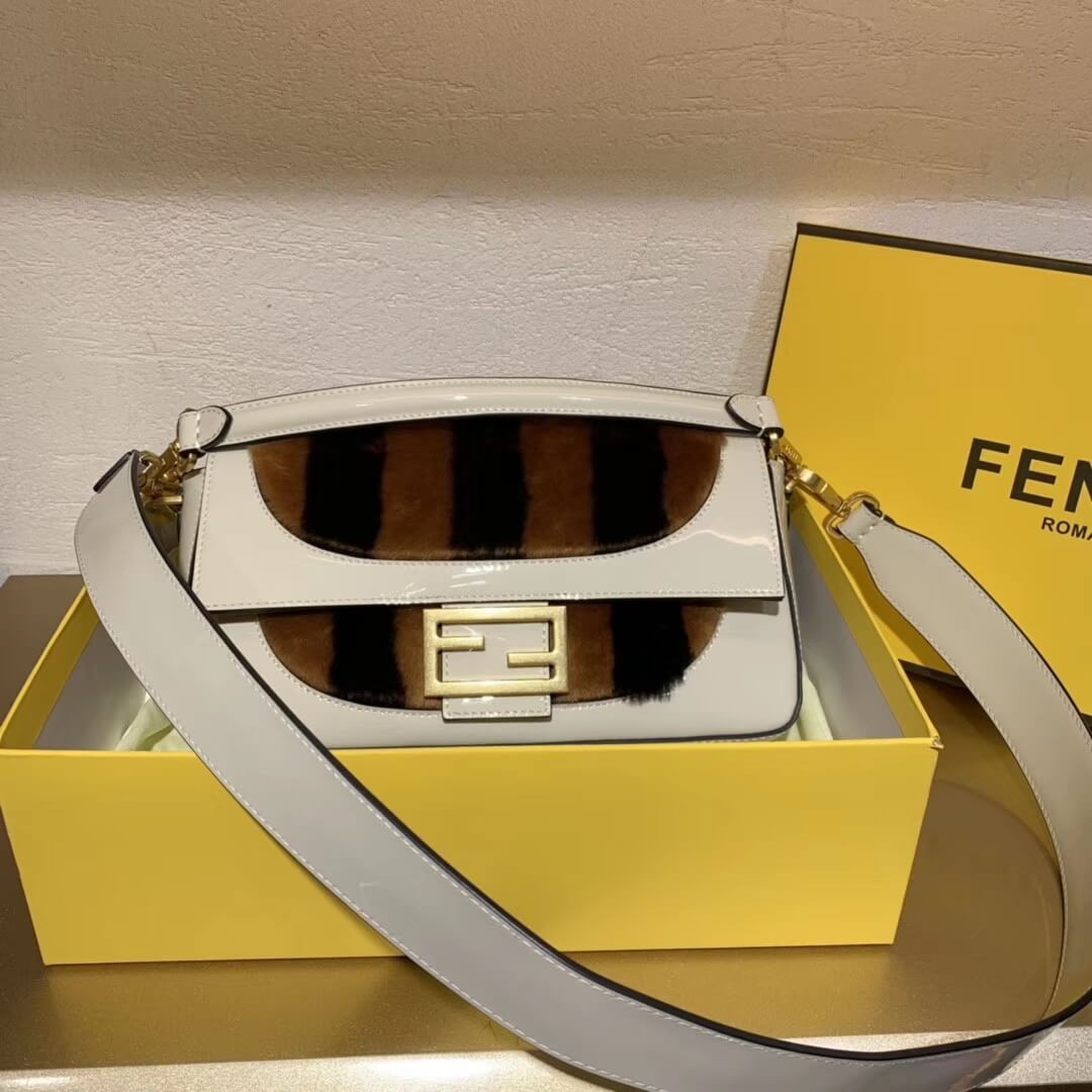 Fendi Patent Leather And Sheepskin Baguette Bag 8BR600