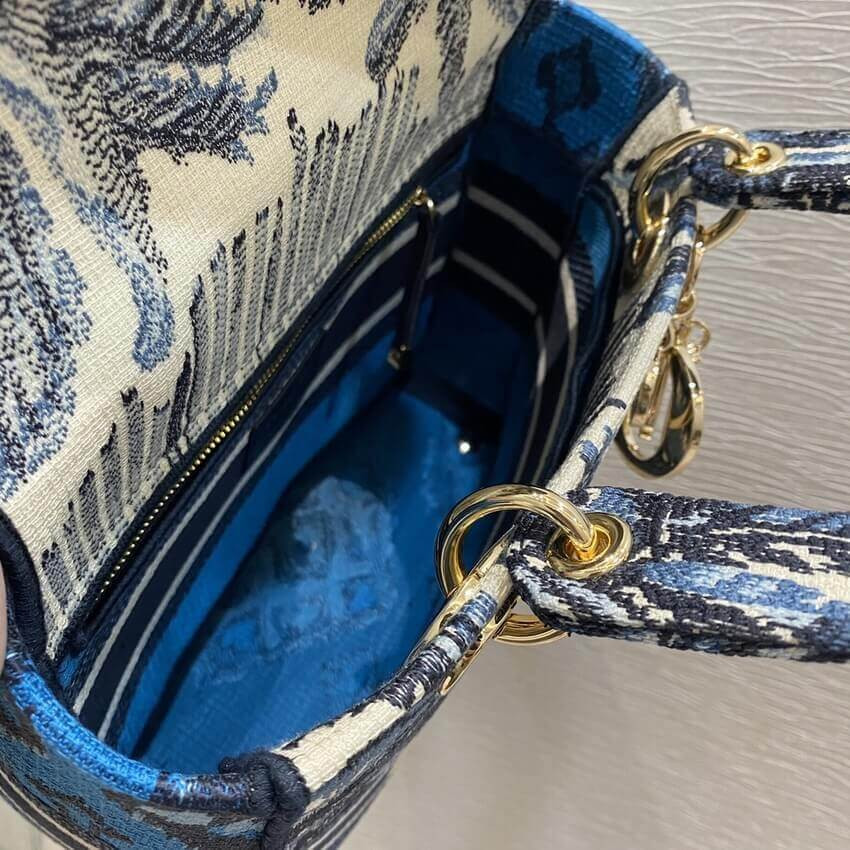 Dior Medium Lady D-Lite Bag Blue Dior Palms Embroidery M0565