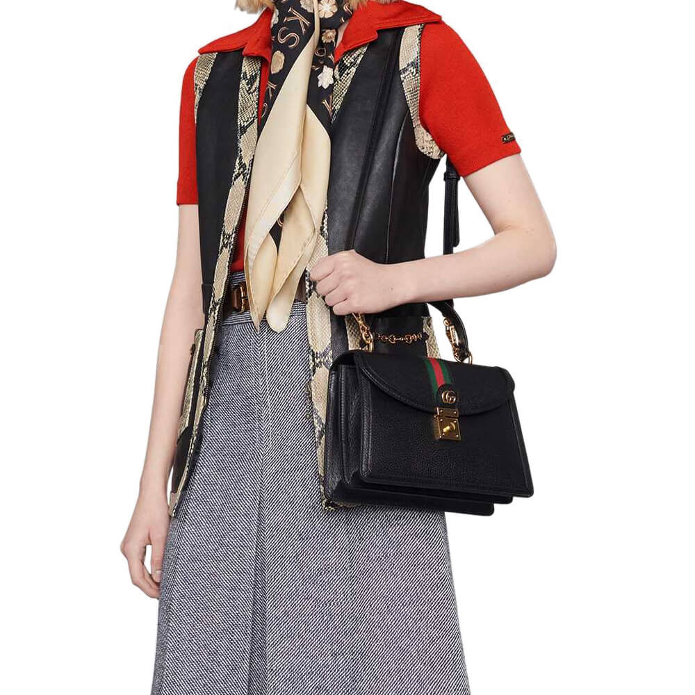 Gucci Ophidia Leather Small Top Handle Bag With Web 651055