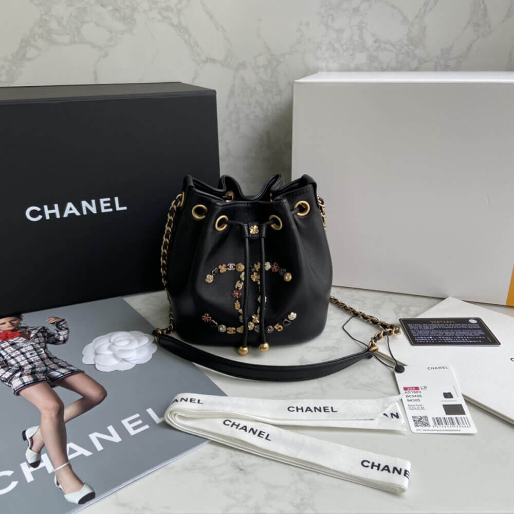 Chanel Studded CC Detail Drawstring Bucket Bag AS1883