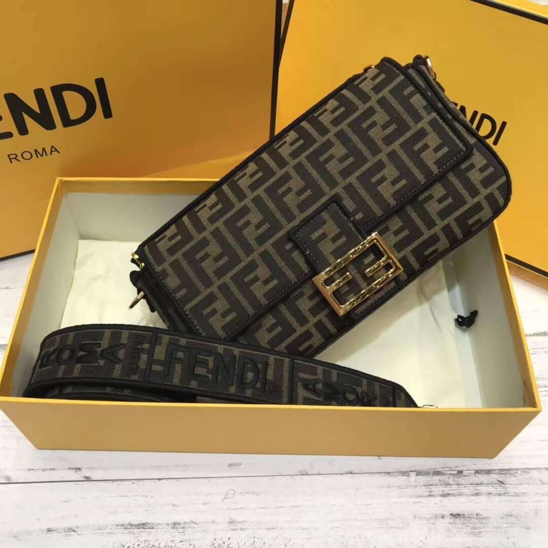 Fendi Brown Fabric Baguette Bag 8BR600