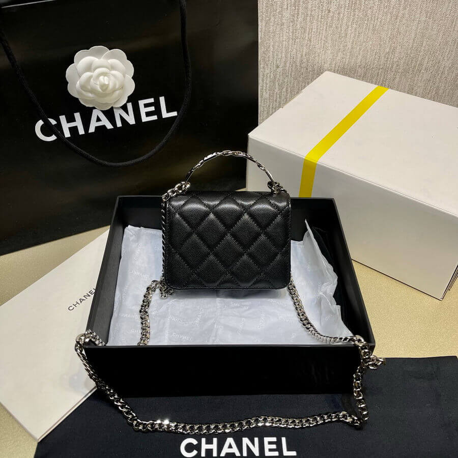 Chanel Enamel Handle Clutch with Chain in Grained Calfskin AP2758