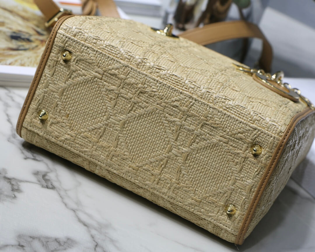 Christian Dior Medium Lady Dior Bag Natural Cannage Raffia M0565
