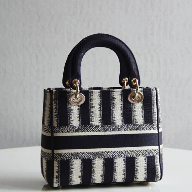 Dior Medium Blue D-Stripes Embroidery Lady D-Lite Bag M0565