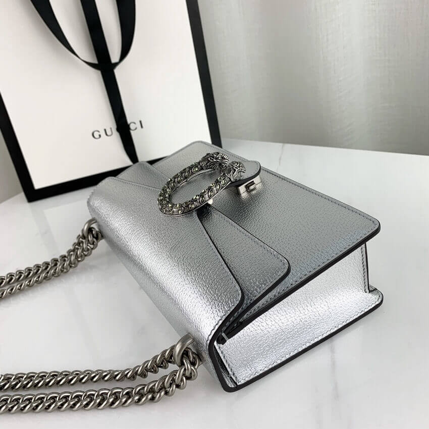 Gucci Dionysus Small Shoulder Bag in Silver Lame Leather 499623