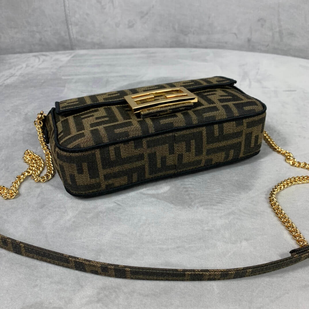 Fendi Mini Baguette Bag in Brown Fabric 8BS017