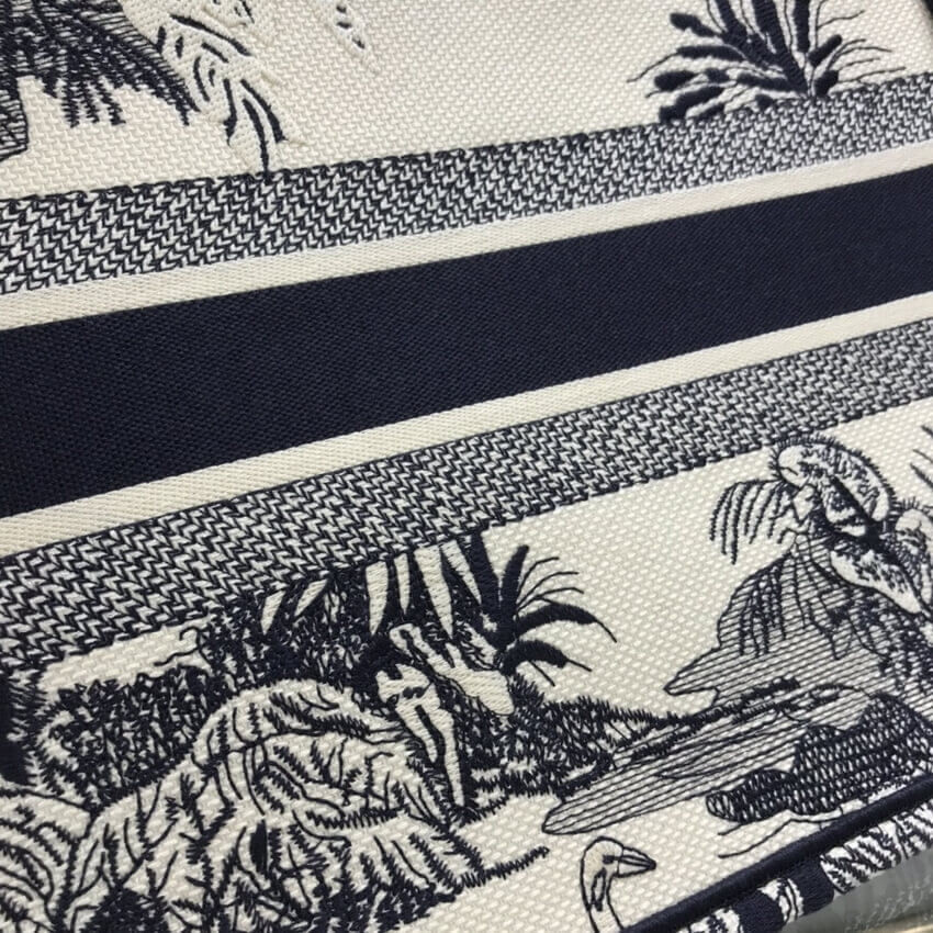 Dior Small Book Tote Blue Toile de Jouy Palms Embroidery M1296