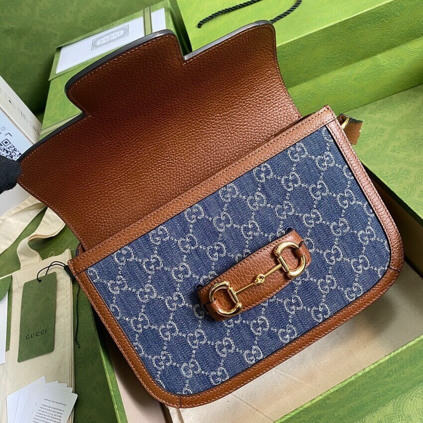 Gucci Horsebit 1955 Small Bag 602204 in Blue Denim