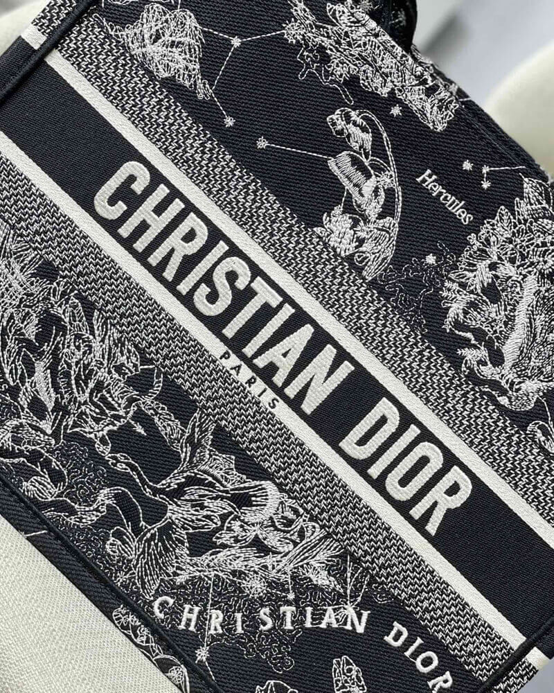 Christian Dior Medium Book Tote Black Toile de Jouy Zodiac Embroidery M1296