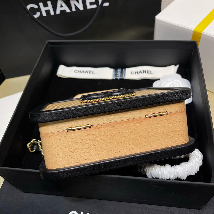Chanel Vanity Case Beech Wood AS2926 Beige Black