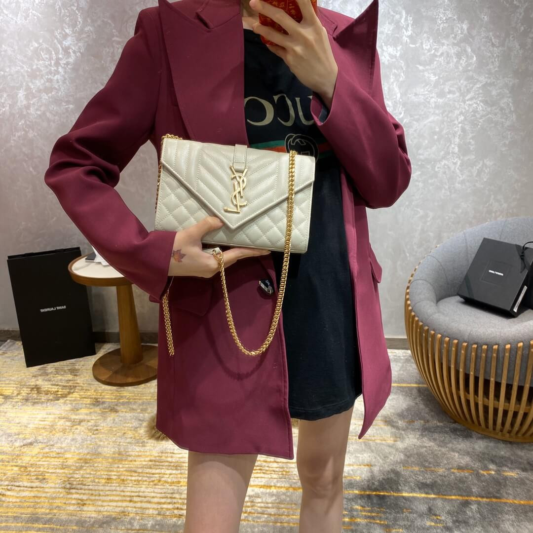 Saint Laurent Grain Leather Envelope Small Bag 526286 White