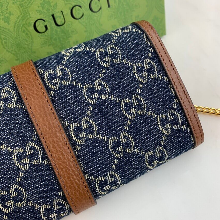 Gucci Jackie 1961 Chain Wallet 652681 in Blue Denim