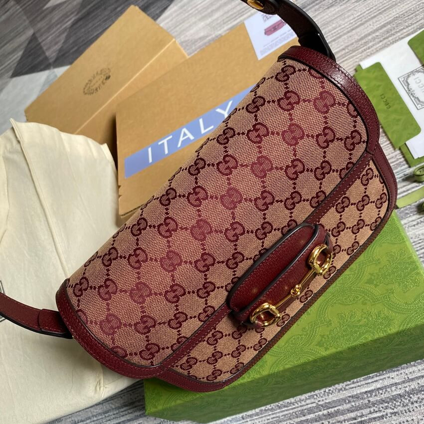 Gucci Horsebit 1955 Small Bag 602204 in  Burgundy GG Canvas