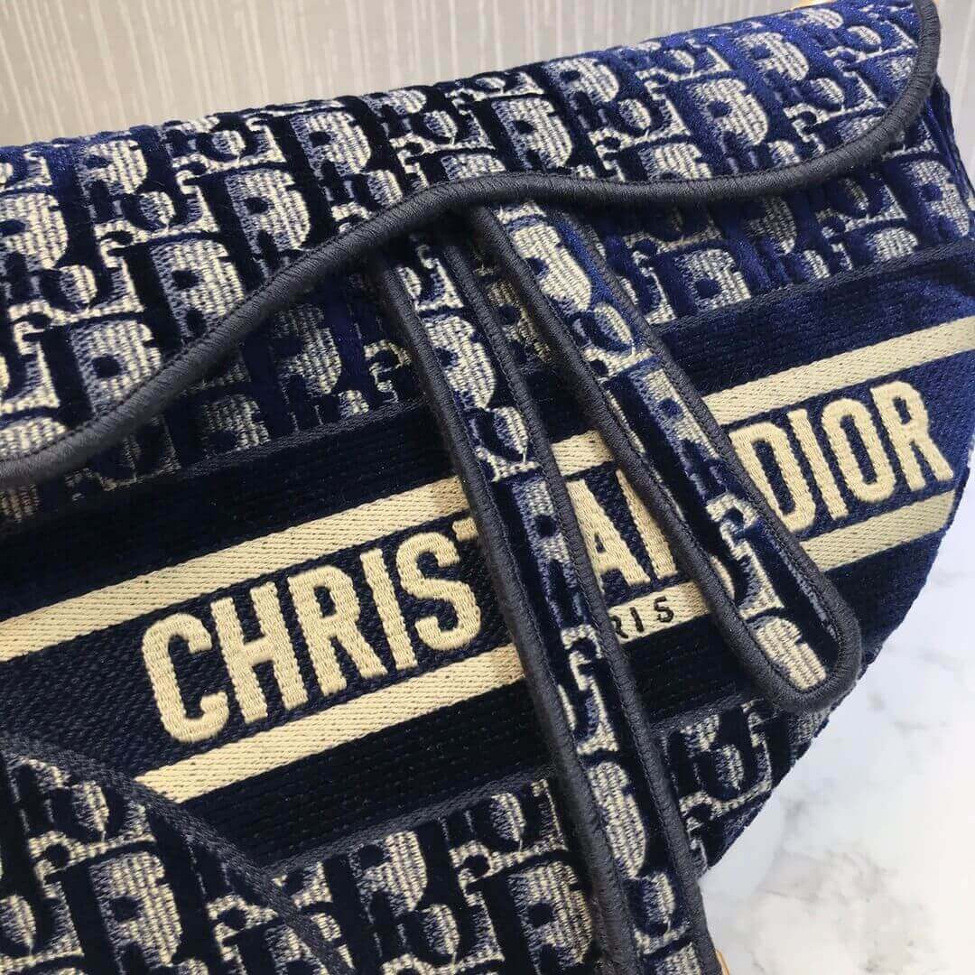 Dior Oblique Embroidered Velvet Saddle Bag M0446C