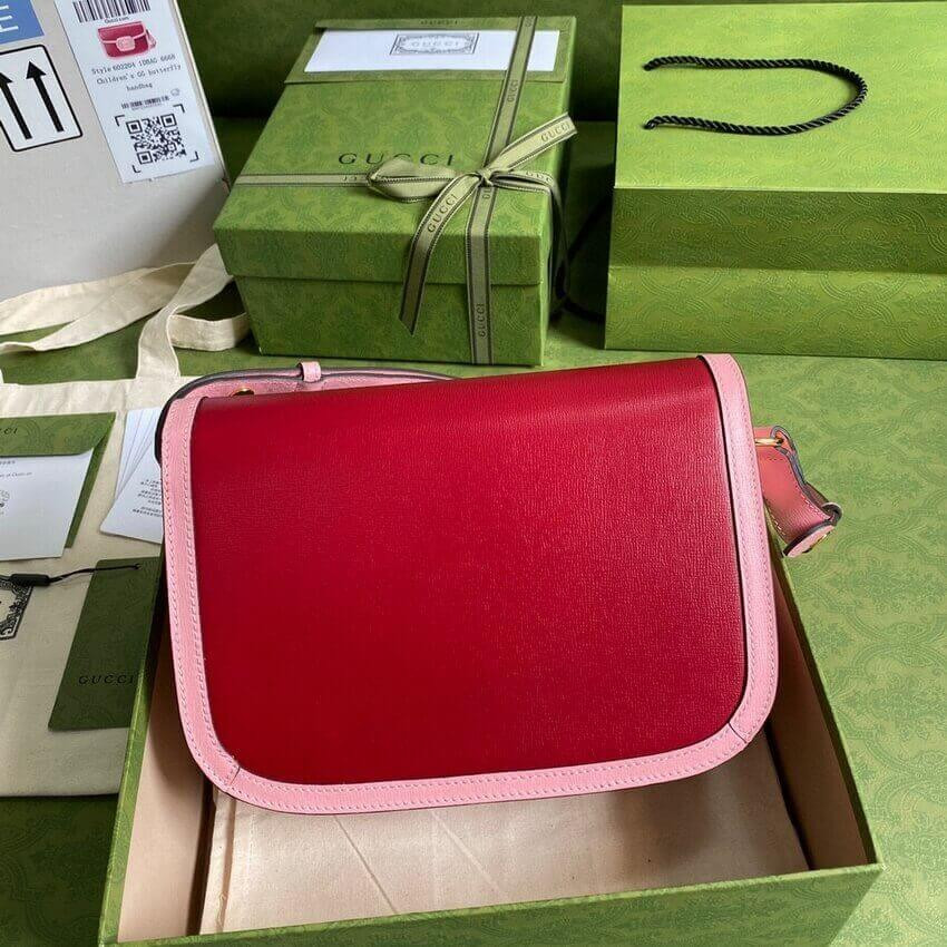 Gucci Horsebit 1955 Small Shoulder Bag 602204 Red and Pink Leather