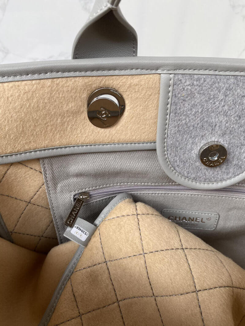 Chanel Wool Felt Deauville Shopping Bag A60598 Grey