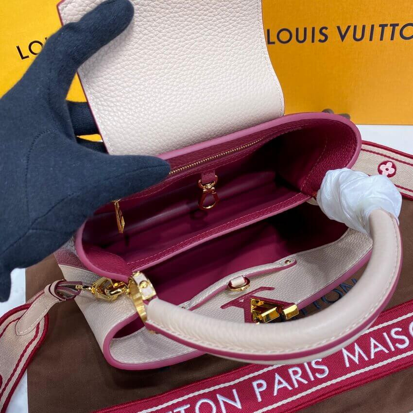 Louis Vuitton Capucines BB M59061 Eggshell/Lie de Vin Red