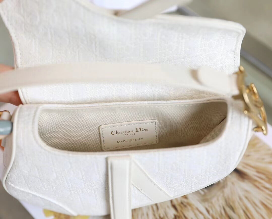 Christian Dior Mini Saddle Bag in White Oblique Jacquard M0447