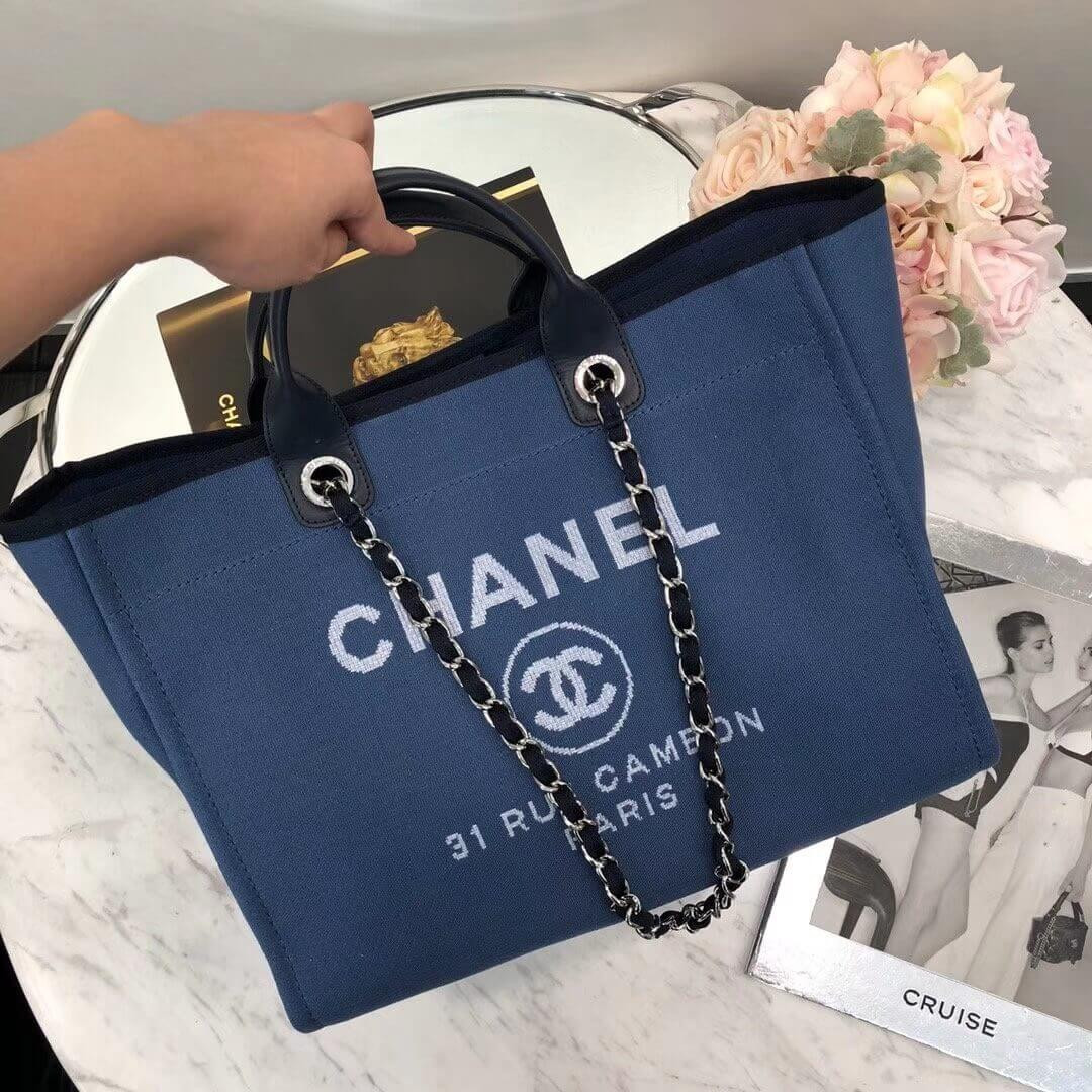 Chanel Deauville Tote 38cm Canvas Bag A66941 Blue