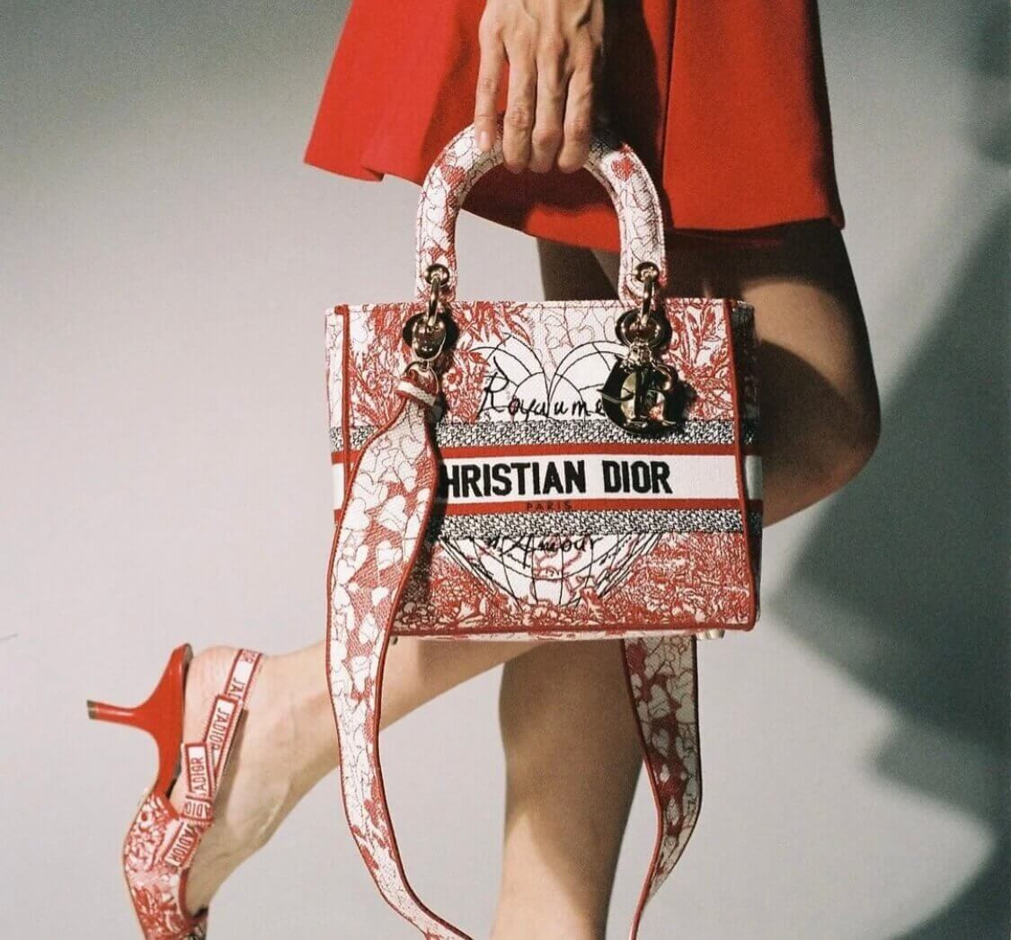 Christian Dior Medium Lady D-Lite Bag Red and White D-Royaume d'Amour Embroidery M0565