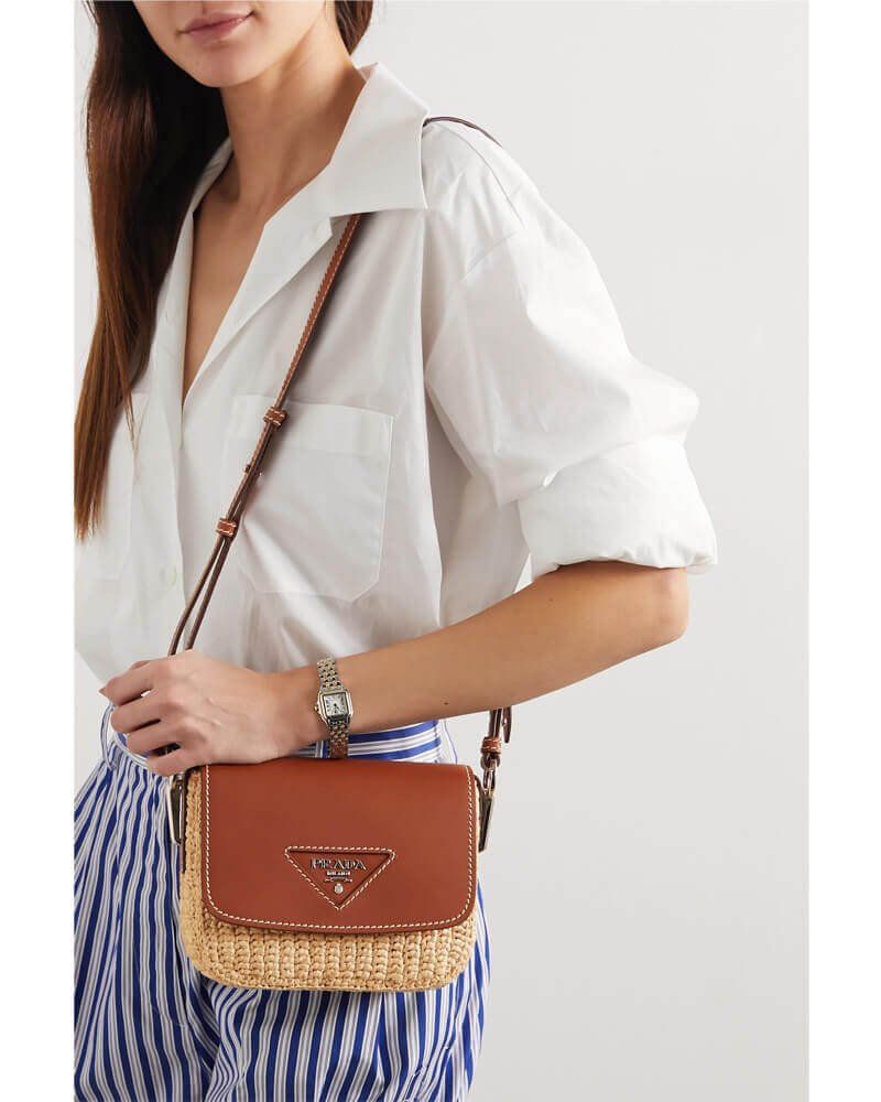 Prada Raffia and Leather Shoulder Bag 1BD243
