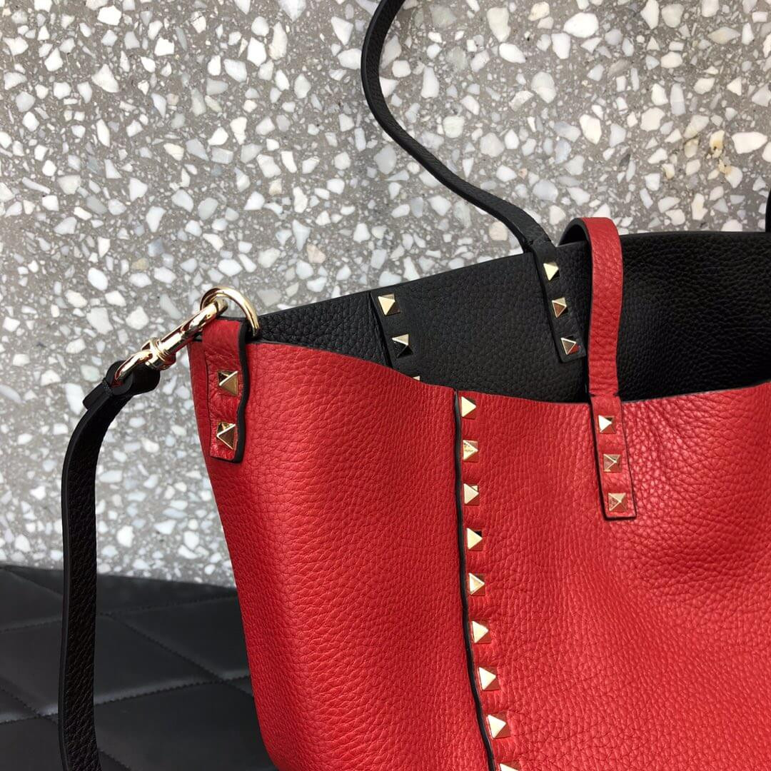Valentino Garavani Medium Double Rockstud Reversible Tote Bag 0067J Black/Red