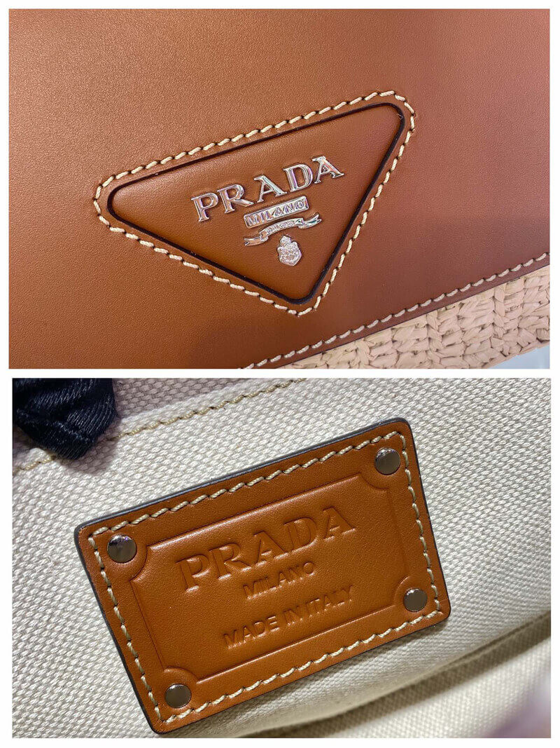 Prada Raffia and Leather Shoulder Bag 1BD243