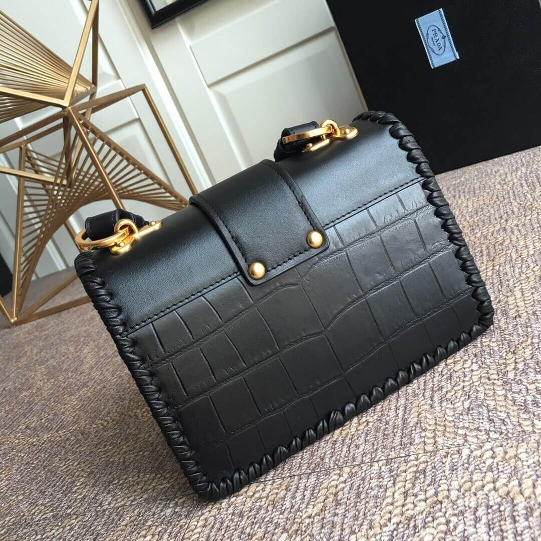 Prada Crocodile and Calf Leather Cahier Bag 1BD045