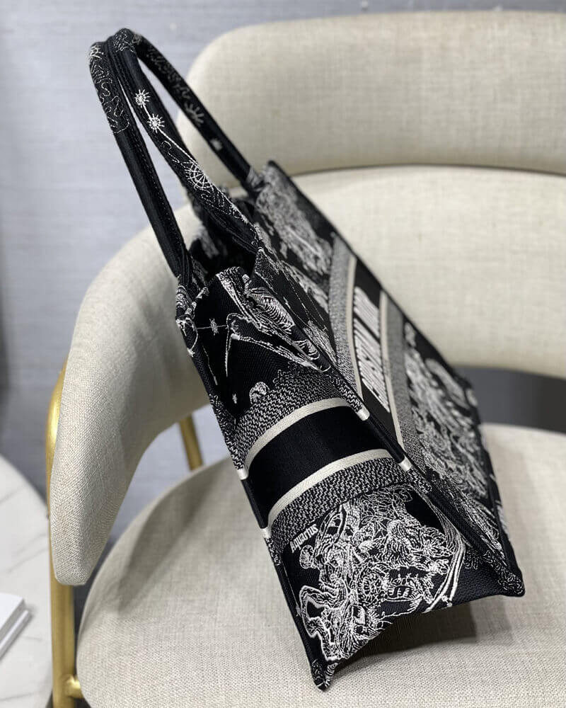 Christian Dior Medium Book Tote Black Toile de Jouy Zodiac Embroidery M1296