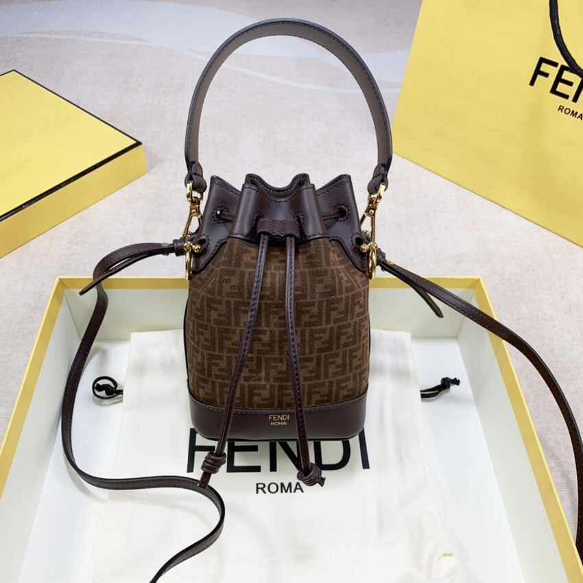 Fendi Mon Tresor Brown Leather Mini-Bag with FF Print 8BS010