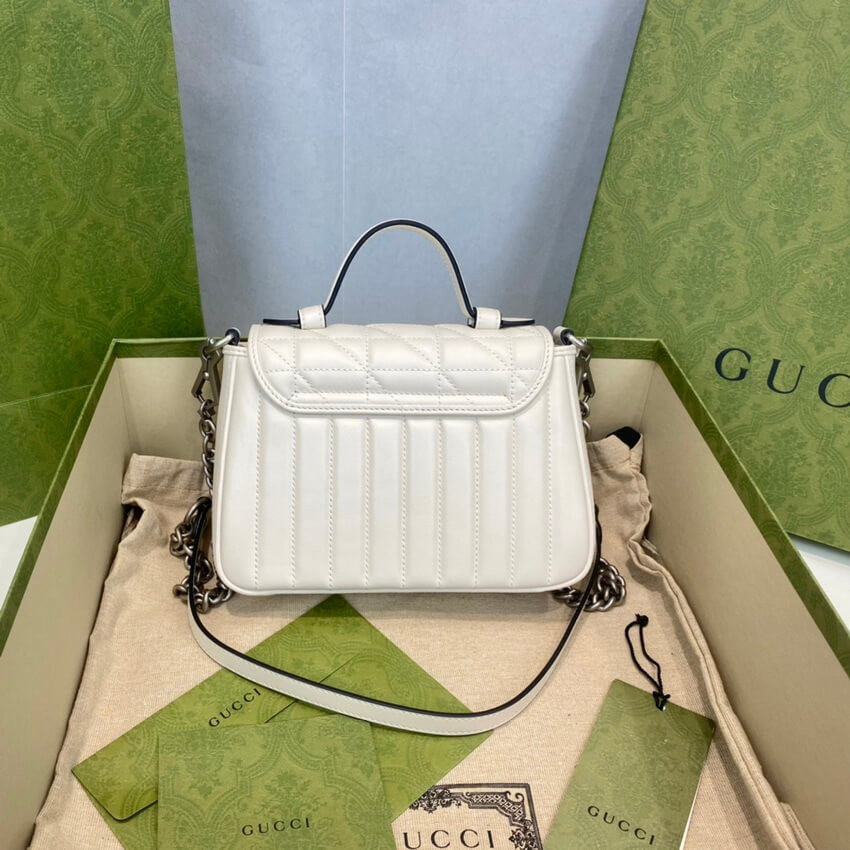 Gucci GG Marmont White Matelasse Leather Mini Top Handle Bag 583571