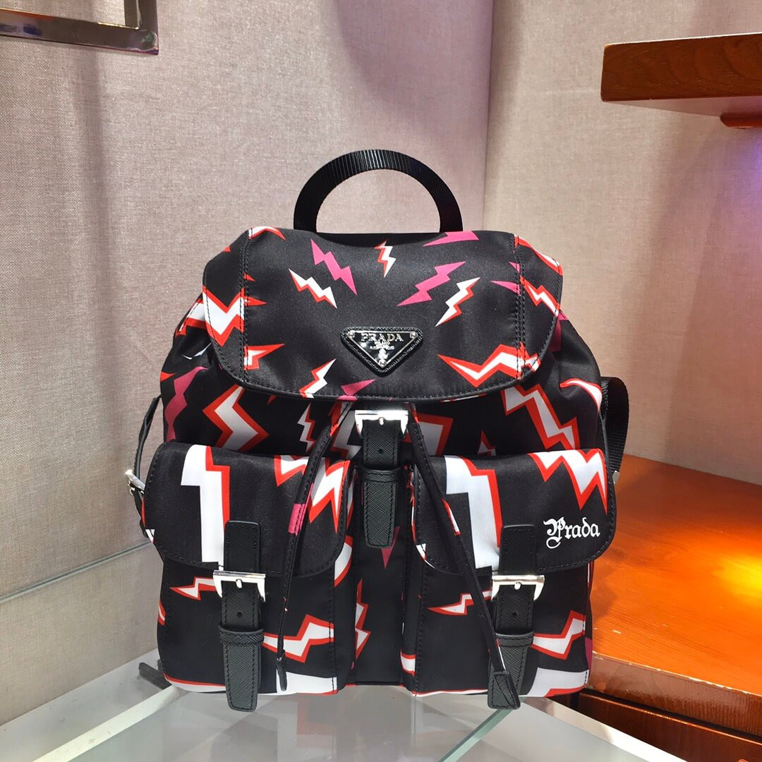 Prada Lightning Print Nylon Small Backpack 1BZ677