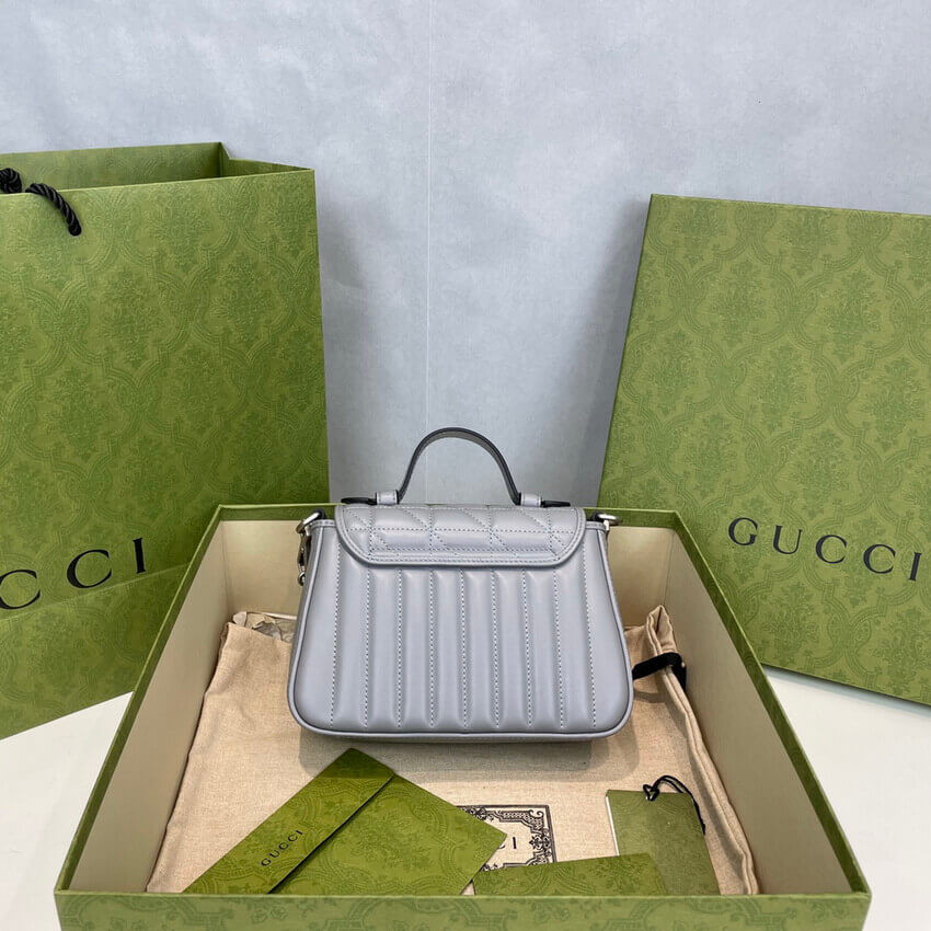 Gucci GG Marmont Grey Matelasse Leather Mini Top Handle Bag 583571