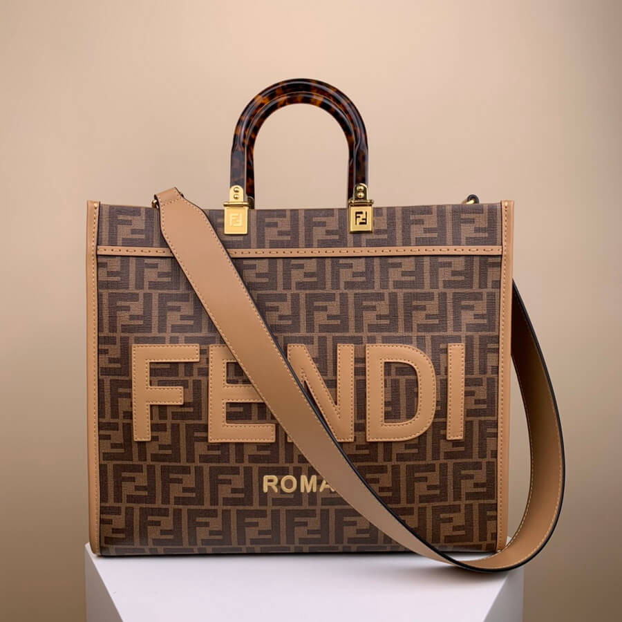 Fendi Medium Sunshine Shopper 8BH386 FF Glazed Fabric